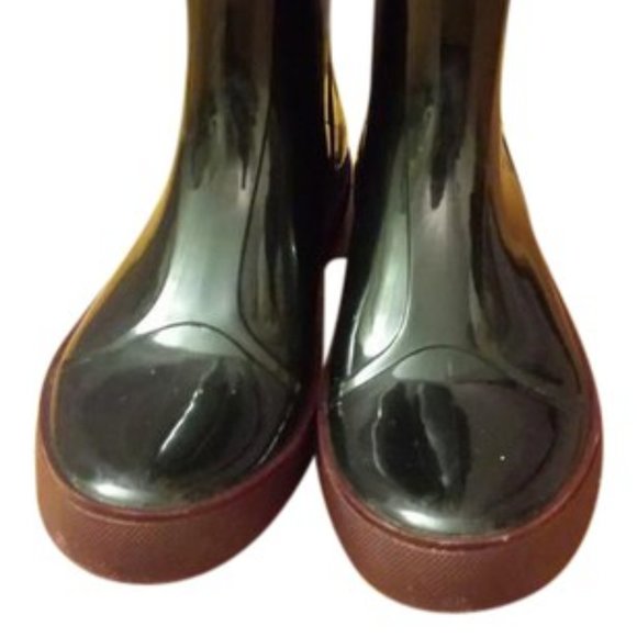Furla Black rain boots with burgundy contrast band - Picture 1 of 6
